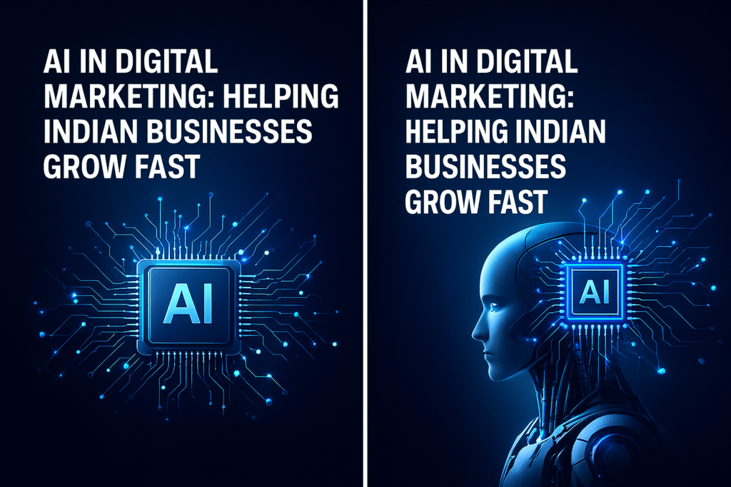 AI tools for digital marketing represented through an AI brain and data circuits